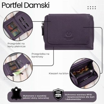 Portfel damski skórzany fioletowy duży Paolo Peruzzi RFID