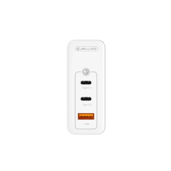 JELLICO ładowarka sieciowa C118 GaN PD 100W 2xUSB-C + 1xUSB QC3.0 + kabel USB-C - Lightning Biały