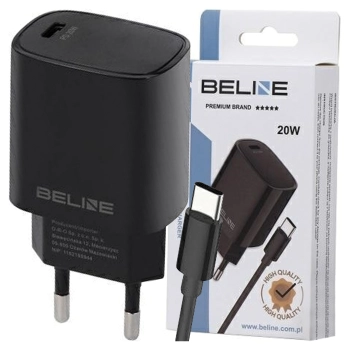 Beline Ład. siec. 1x USB-C 20W + kabelUSB-C czarna /black PD 3.0  BLNCB20C