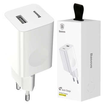 Ładowarka sieciowa Baseus Charging Quick Charger, USB, QC 3.0, 24W (biała)