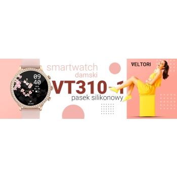 Smartwatch Damski VELTORI VT310-1 Złota Bransoleta + Różowy Pasek Silikonowy