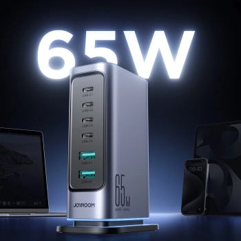 Ładowarka Joyroom JR-TCM02 wieloportowa GaN 65W EU 4x USB-C 2x USB-A - ciemnoszara