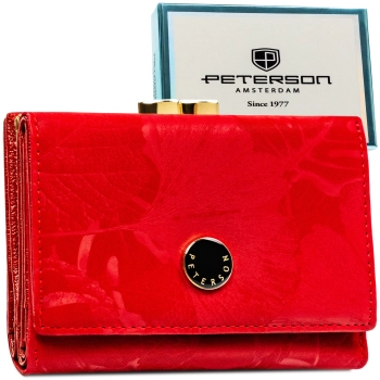 Portfel damski skórzany RFID czerwony PETERSON portmonetka z biglem