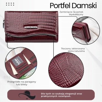 Portfel damski skórzany lakierowany z tłoczeniem croco