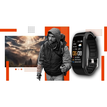 Smartwatch GIEWONT czarno pomarańczowy elegancki do noszenia