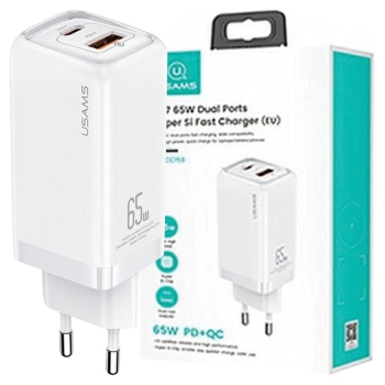 USAMS Ład. siec. 1xUSB-C+1xUSB T47 65W(only head) PD Fast Charging Super Si biały/white CC153TC02  (US-CC153)