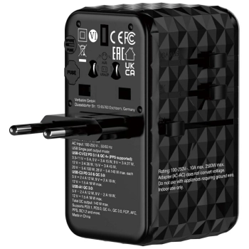 Verbatim Adapter podróżny EU/UK/US GaNUSB-A/3xUSB-C PD 140W UTA-10 czarny/black 32125