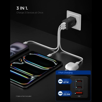 SPIGEN EE673EU ESSENTIAL  3-PORT NETWORK CHARGER 67W BLACK
