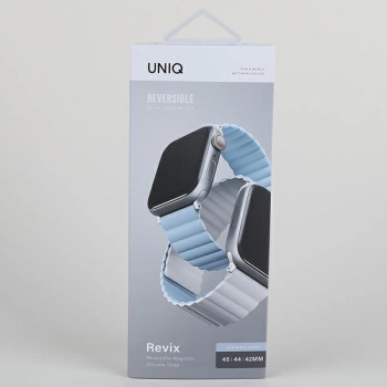UNIQ pasek Revix Apple Watch Series1/2/3/4/5/6/7/8/9/SE/SE2/Ultra/Ultra 2 42/44/45/49mm. Reversible Magnetic biały-niebieski/white-blue