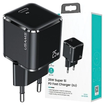 USAMS Ład. siec. 1xUSB-C T42 mini 25W(only head) Super SI 5V-3A PD3.0 Fast Charging czarny/black CC140TC01 (US-CC140)