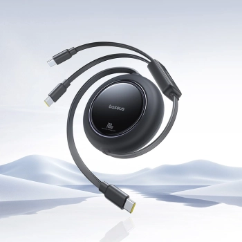 Kabel zwijany Baseus Free2Pull Mini 100W 3w1 USB-C - 2xUSB-C 1.2m - czarny
