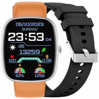 Smartwatch Męski GRAVITY GT18-4 Pomarańczowy Pasek Silikonowy + Czarny Pasek