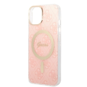 Zestaw Guess GUBPP14MH4EACSP Case+ Charger iPhone 14 Plus / 15 Plus 6.7 różowy/pink hard case 4G Print MagSafe