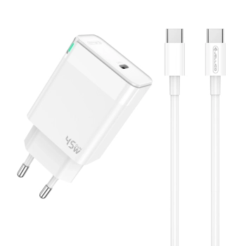 JELLICO ładowarka sieciowa C105 GaN PD 45W 1xUSB-C + kabel USB-C - USB-C Biały