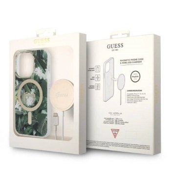 Zestaw Guess GUBPP14LHJEACSA Case+ Charger iPhone 14 Pro 6,1 zielony/green hard case Jungle MagSafe