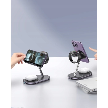 INNOSTYLE MAGSTATION ŁADOWARKA INDUKCYJNA 3W1 DO MAGSAFE IPHONE AIRPODS WATCH STACJA ŁADOWANIA CZARNA