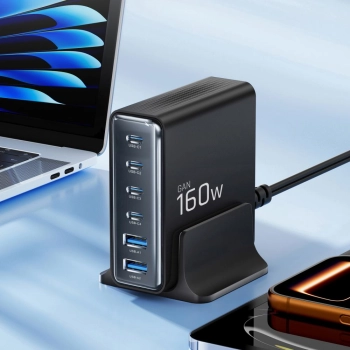 TECH-PROTECT DC160W-GAN 6-PORT DESKTOP CHARGER PD 160W / QC3.0 BLACK