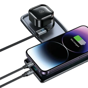 USAMS Ład. sam. ze zwijanym kablem1xUSB-C+1x Lightning C41 PD 30W Fast Charge czarny/black CC219CC01 (US-CC219)