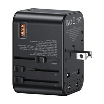 USAMS Adapter siec 1xUSB+2xUSB-C T62 65W4w1 US/AU/EU/UK czarny/black CC199TC01 (US-CC199) Univesal Travel Charger