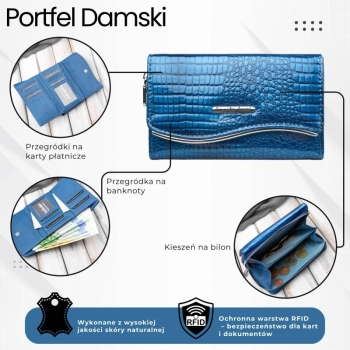 Portfel damski skórzany lakierowany z tłoczeniem croco