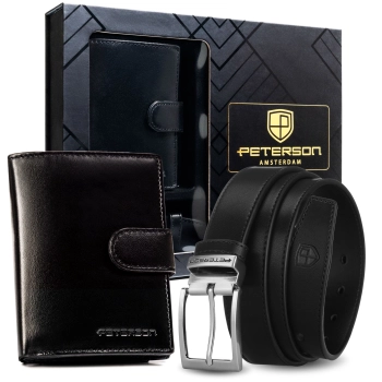 Peterson zestaw portfel+pasek PTN 1549L-125-GK-BW