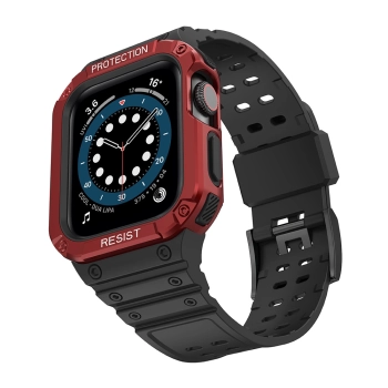Protect Strap Band opaska z etui do Apple Watch 9 / 8 / 7 / 6 / 5 / 4 / 3 / 2 / SE / SE2 (41 / 40 / 38mm) obudowa pancerny pokrowiec na zegarek czarny
