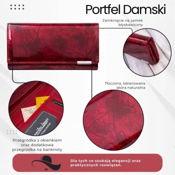 Portfel damski skórzany lakierowany ze wzorem motyle