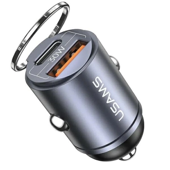 USAMS Ład. sam. 1xUSB+1xUSB-C C38 30WPD Fast Charge z wbudowanym pieścieniem stalowy/tarnish CC206CC01 (US-CC206)