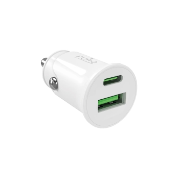 Ładowarka samochodowa Puro Pro Lite 1x USB-A + 1x USB-C Power Delivery 20W - biała