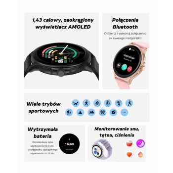 Smartwatch Damski GRAVITY GT12-2 Granatowy Pasek Silikonowy + Czarna Bransoleta