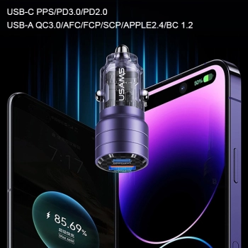 USAMS Ład. sam. C36 USB+USB-C 95WFast Charge fioletowy/purple CC176CC02 (US-CC176)
