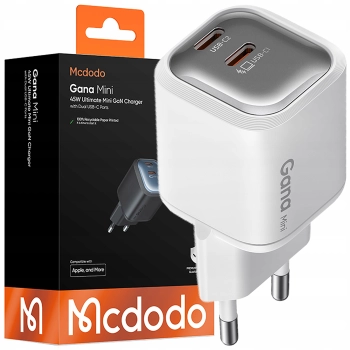 MCDODO SZYBKA ŁADOWARKA SIECIOWA DO TELEFONU ZASILACZ 2X USB-C PD GAN 45W