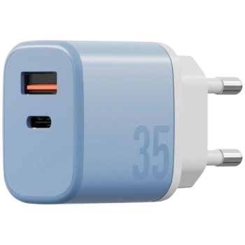 Ładowarka sieciowa Bazic GoPort Velox    Kit USB-C/USB-A GaN 35W z kablem niebieski