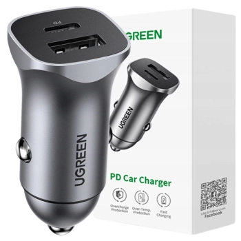 Ugreen ładowarka samochodowa USB Typ C / USB 24W Power Delivery Quick Charge szary (30780)