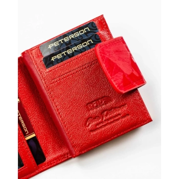 Portfel damski PETERSON czerwony mały skórzany elegancki wzór RFID
