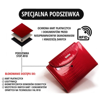 Skórzany portfel damski na zatrzask i zamek Peterson RFID