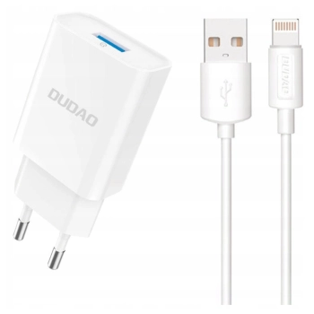 Ładowarka sieciowa Dudao A4EU USB-A 2.1A - biała + kabel USB-A - Lightning