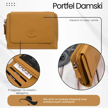 Portfel damski skórzany żółty duży Paolo Peruzzi z RFID