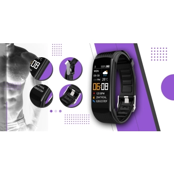 Smartwatch GIEWONT czarno fioletowy z 2 wymiennymi paskami
