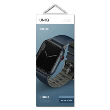 UNIQ pasek Linus Apple Watch Series1/2/3/4/5/6/7/8/9/SE/SE2/Ultra/Ultra 2 42/44/45/49mm. Airosoft Silicone niebieski/nautical  blue