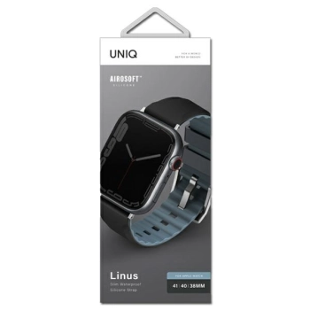 UNIQ pasek Linus Apple Watch Series1/2/3/4/5/6/7/8/9/SE/SE2 38/40/41mm. Airosoft Silicone czarny/midnight black
