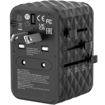 Verbatim Adapter podróżny EU/UK/US GaN2xUSB-A/2xUSB-C PD 65W UTA-05 czarny/black 32120