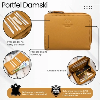 Portfel damski skórzany mały musztardowy Paolo Peruzzi RFID