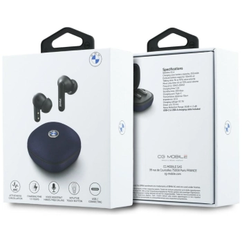 Słuchawki Bluetooth TWS BMW Leather      Metal Logo ENC granatowy
