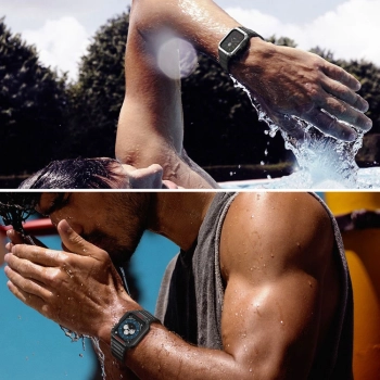 Protect Strap Band opaska z etui do Apple Watch 9 / 8 / 7 / 6 / 5 / 4 / 3 / 2 / SE / SE2 (41 / 40 / 38mm) obudowa pancerny pokrowiec na zegarek czarny