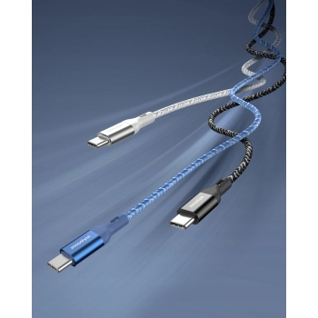 INNOSTYLE POWERFLEX KABEL USB-C SZYBKIE ŁADOWANIE DO IPHONE SAMSUNG 3A 60W KEVLAR 2M SREBRNY