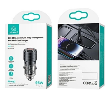 USAMS Ład. sam. C36 USB+USB-C 95WFast Charge czarny/black CC176CC01 (US-CC176)
