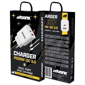 MOONX ładowarka sieciowa MC07 PD 33W 1xUSB-C + 1xUSB QC3.0 + kabel USB-C - USB-C Biały