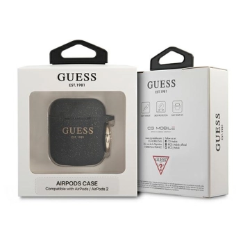Guess GUA2SGGEK AirPods 1/2 coverczarny/black Silicone Glitter