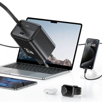 USAMS Ład. siec. 1xUSB-C ze zwijanymkablem USB-C Retractable PD+QC 30W Gan Fast Charging biały/white YC Series CC241TC02 (US-CC241)